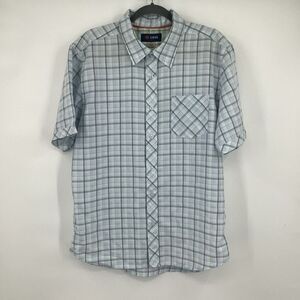 Mens COVA short sleeved Full Button Camp Shirt white / blue Large